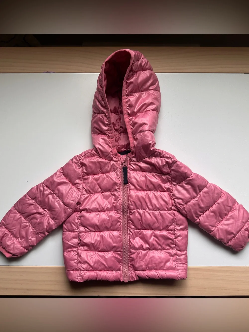 Primary Pink Lightweight Puffer Jacket Coat Zip Up with Hood 6-12m